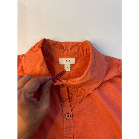 J.Jill Pumpkin All-Over Embroider Button Up Collard Top Blouse Size Med  #4122 - Picture 3 of 10